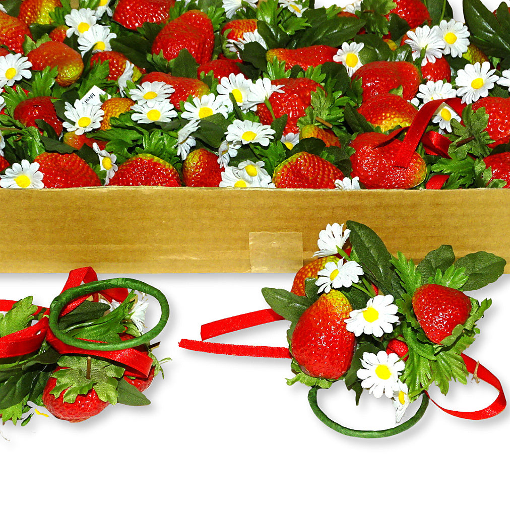 12 Stück Serviettenringe Kerzenkranz Erdbeeren Tischdeko Kerzenring Blumenkranz