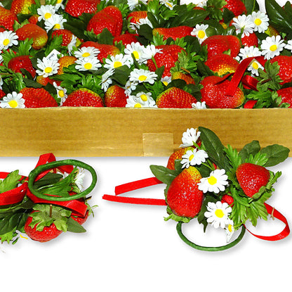 12 Stück Serviettenringe Kerzenkranz Erdbeeren Tischdeko Kerzenring Blumenkranz