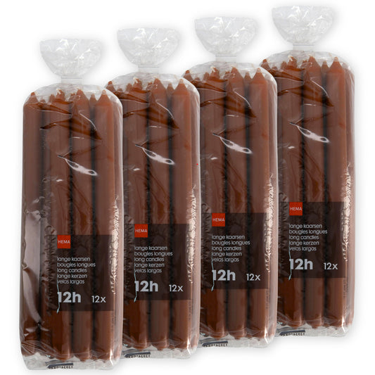 72 Stk Hema XXL lange Stabkerzen 290x22mm Haushaltskerzen Kronenkerzen - Nussbraun (6x12er)