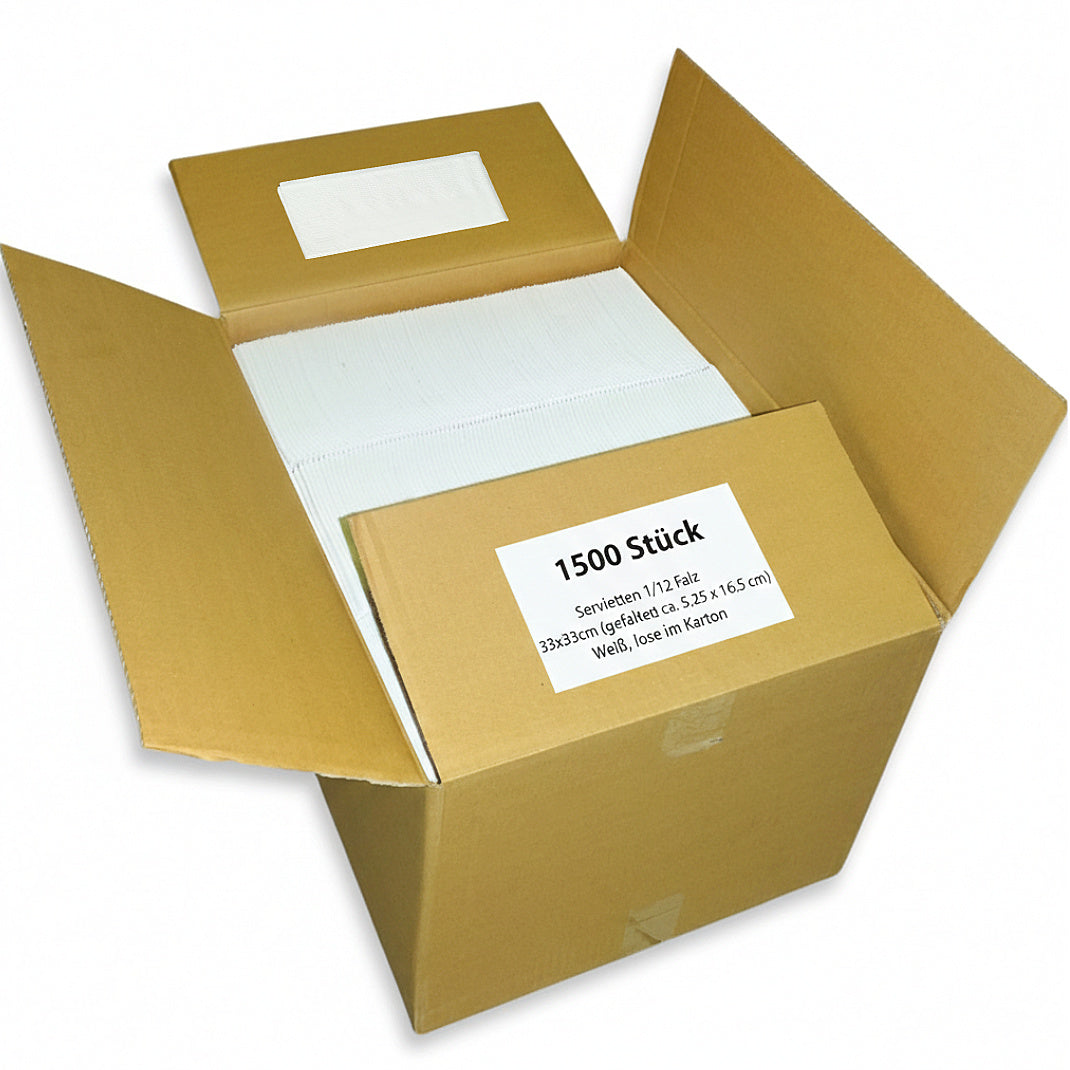 1.500 Stück Papierservietten – 1/12 Falz – 33x33cm Servietten Schmal lose im Karton - Weiß