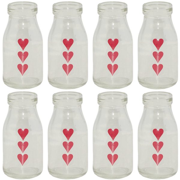 20 Mini Party Gläser Milch-Flaschen 220ml Saftflasche Vase Trinkglas Herz