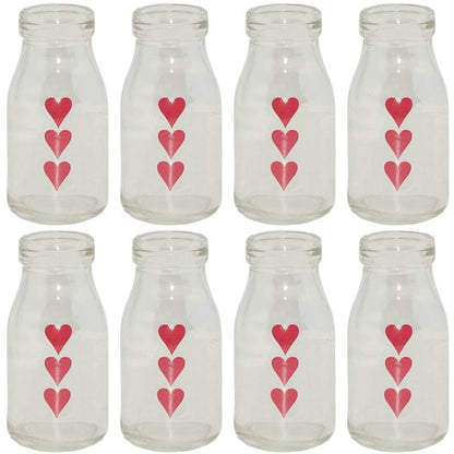 20 Mini Party Gläser Milch-Flaschen 220ml Saftflasche Vase Trinkglas Herz