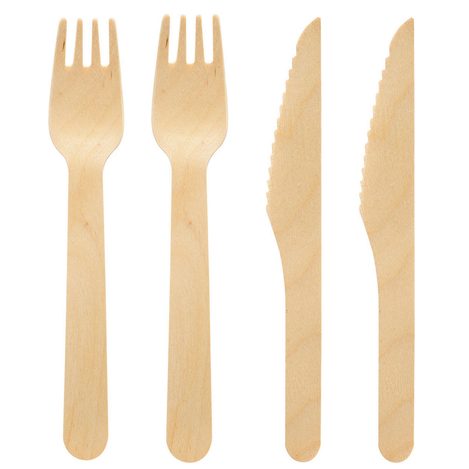 200-tlg. Bio Einweg Besteck Set: 100 Gabel + 100 Messer 165mm Holzbesteck Kompostierbar (10x20)