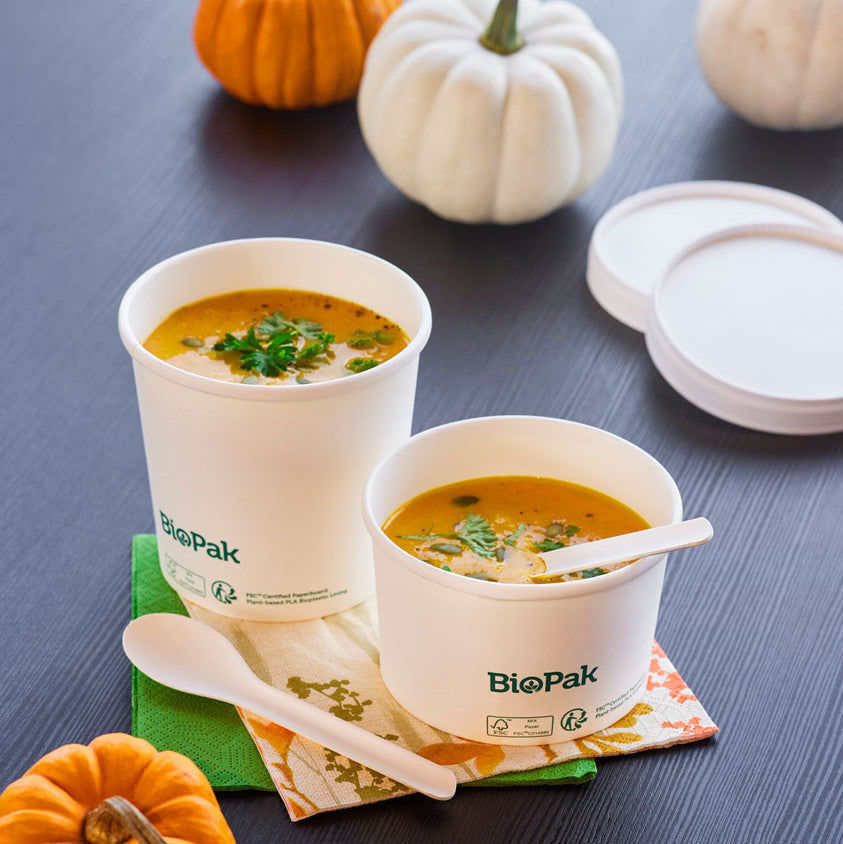 200 Stück Suppenbecher 485ml Pappe Soup-To-Go Ø 97mmx99mm Weiß (5x40er)