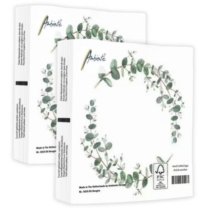 40 Stück Ambiente Papier Servietten 33×33cm Eucalyptus Branch White – (2x20er)