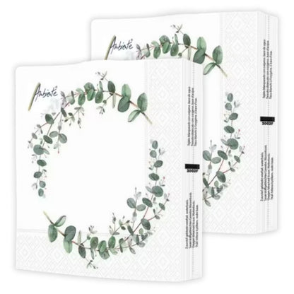 40 Stück Ambiente Papier Servietten 33×33cm Eucalyptus Branch White – (2x20er)
