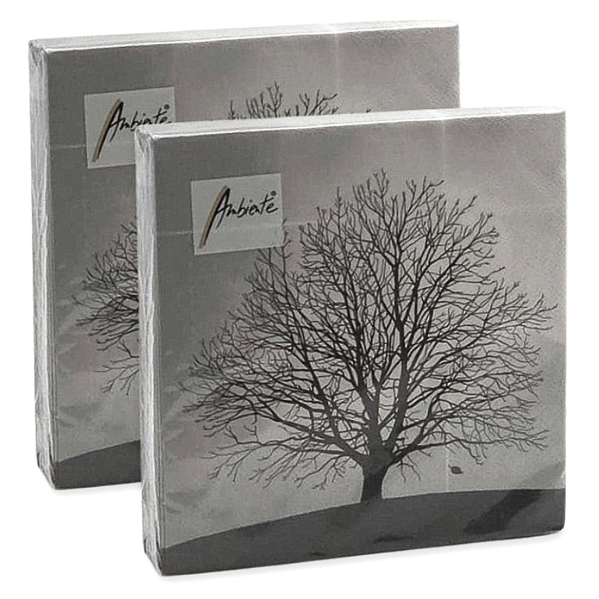 40 Stück Ambiente Servietten 33x33cm „Tree“ – Baum in Schwarz-Grau – (2x20er)