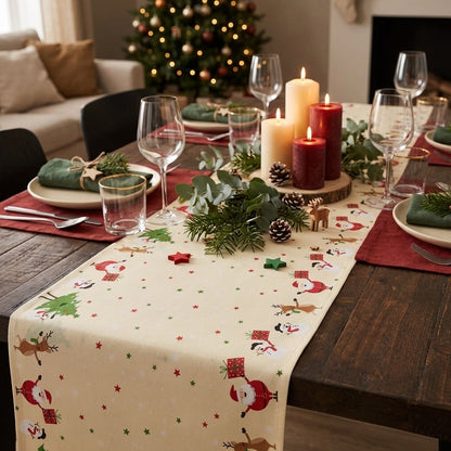24 Meter Dunicel Tischläufer 40cm breit Tischband Weihnachten (5 Ro.x4,8m) - Jolly Friends creme