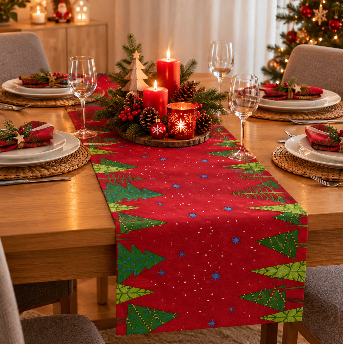 24 Meter Dunicel Tischläufer 40cm breit Tischband Weihnachten (5 Ro.x4,8m) - Jolly Wood rot