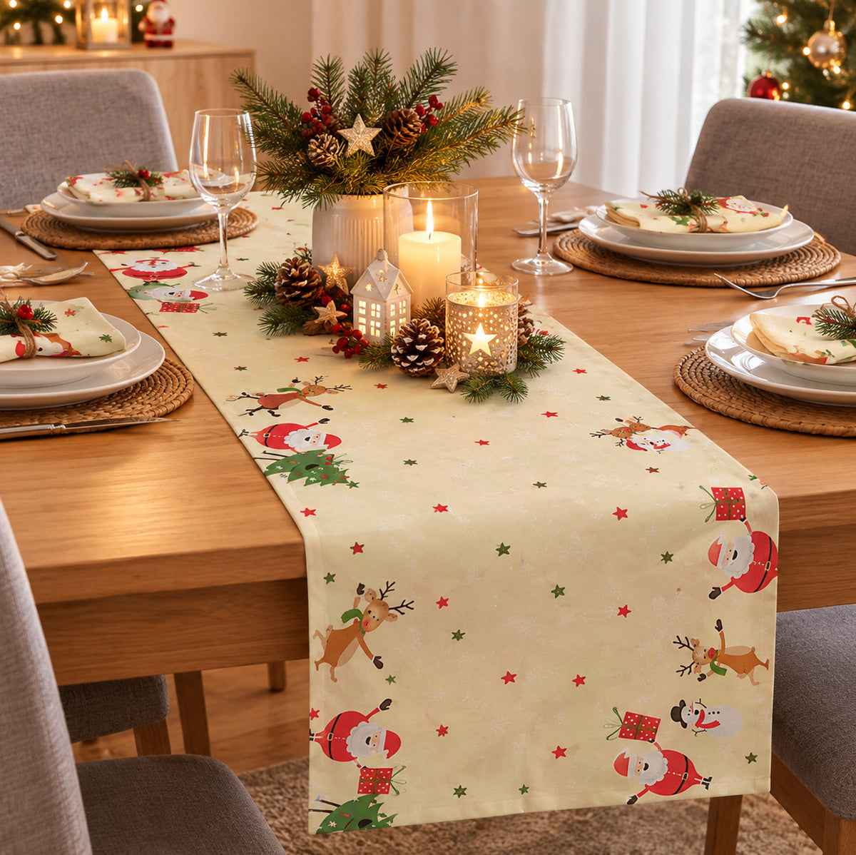 24 Meter Dunicel Tischläufer 40cm breit Tischband Weihnachten (5 Ro.x4,8m) - Jolly Friends creme