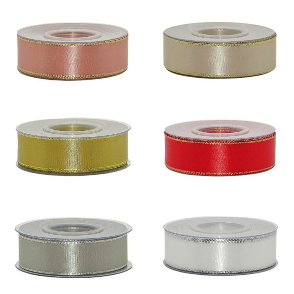 25 Meter Dekoband Satinband 25mm breit Schleifenband Silber-/Goldkante