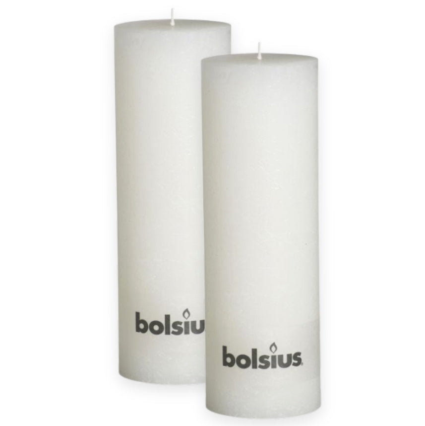 2er Set Bolsius XXL Rustik Stumpenkerzen 300x100mm Blockkerzen 2.Wahl - Weiß