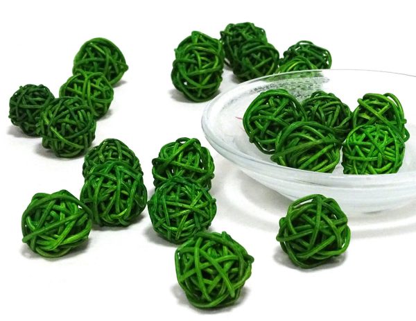 30 Stk Dekokugel Rattankugel Ø 3cm Streudeko - grün (5x6er)