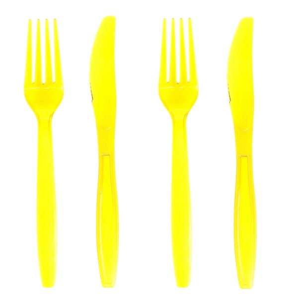 200 Mehrweg Besteck Set: 100 Gabel + 100 Messer Plastik - Gelb