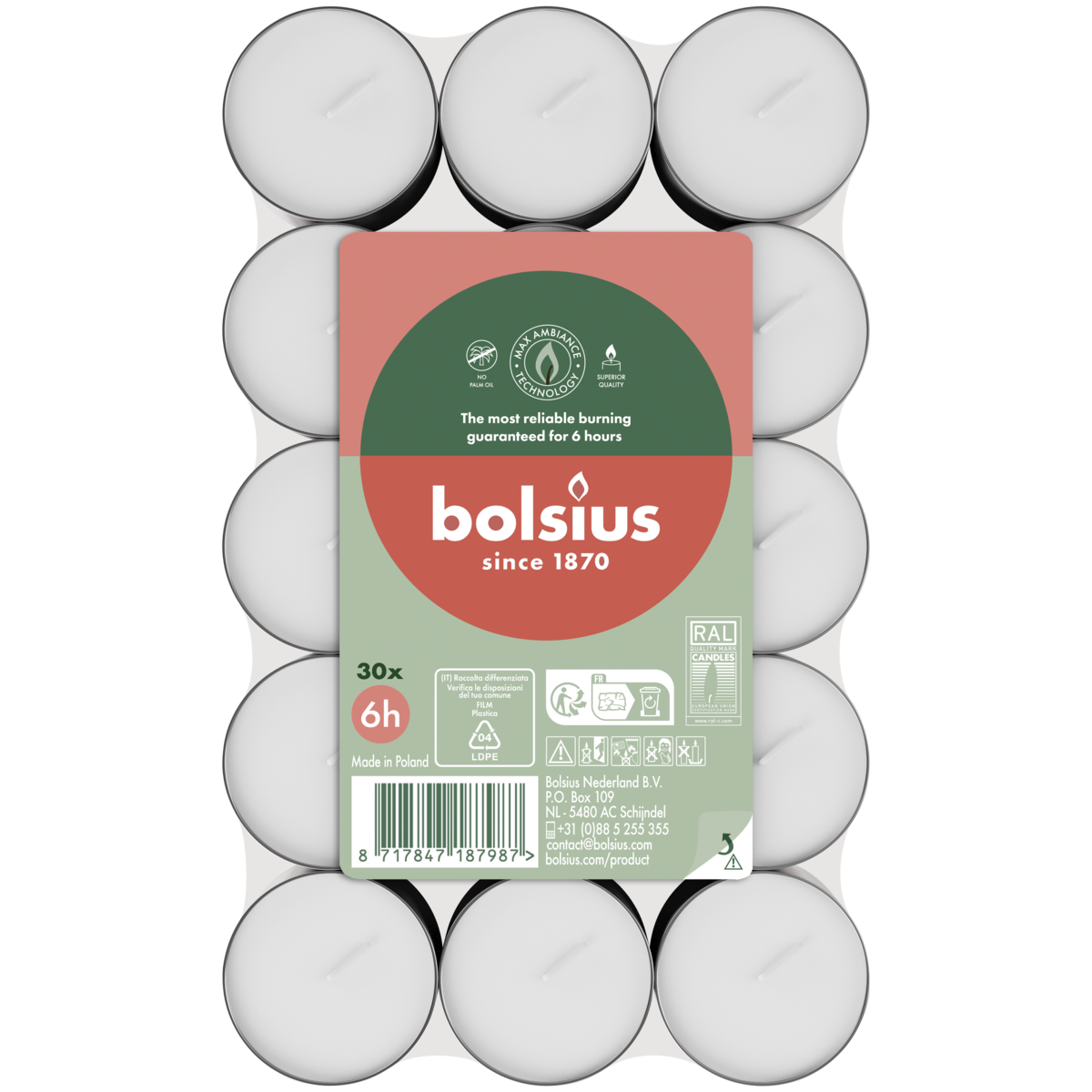 300 Stück Bolsius Gastro Teelichte 6 h Teelicht Alu Cup (10 x 30er Flatpack)