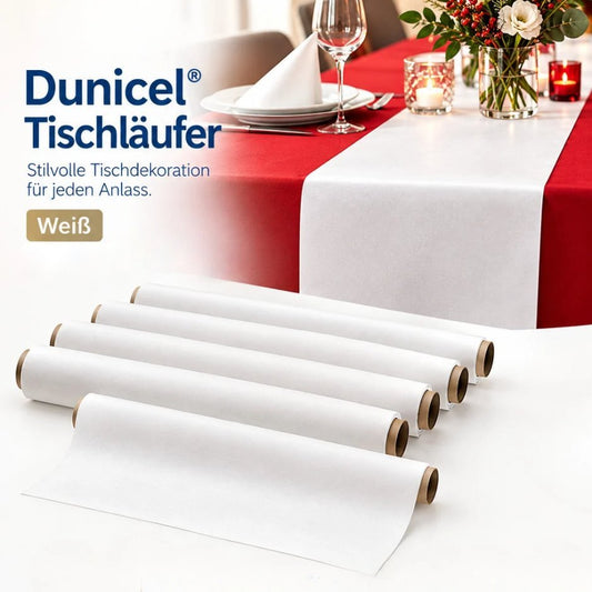 38,4 Meter Dunicel Tischläufer 40cm breit Tischband stoffähnlich (8 Rollen x 4,8 m) - Weiß