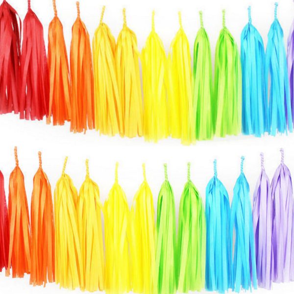3m Girlande 24 Tasseln Quasten Papierstreifen Fransen Banner Mix bunt