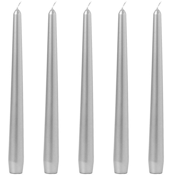 40 Stück Spitzkerzen 245x24mm Tafelkerzen Leuchterkerzen - Silber (5x8er)
