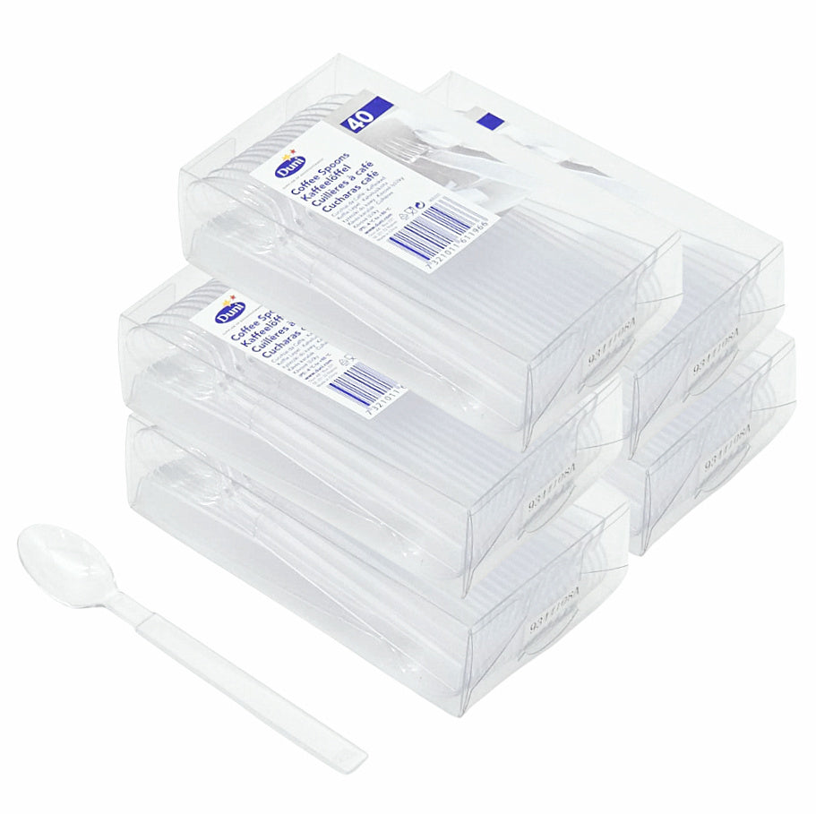 200-tlg. Duni Mehrweg-Besteck Kaffeelöffel 130mm Teelöffel PS stabil - transparent (5x40er)