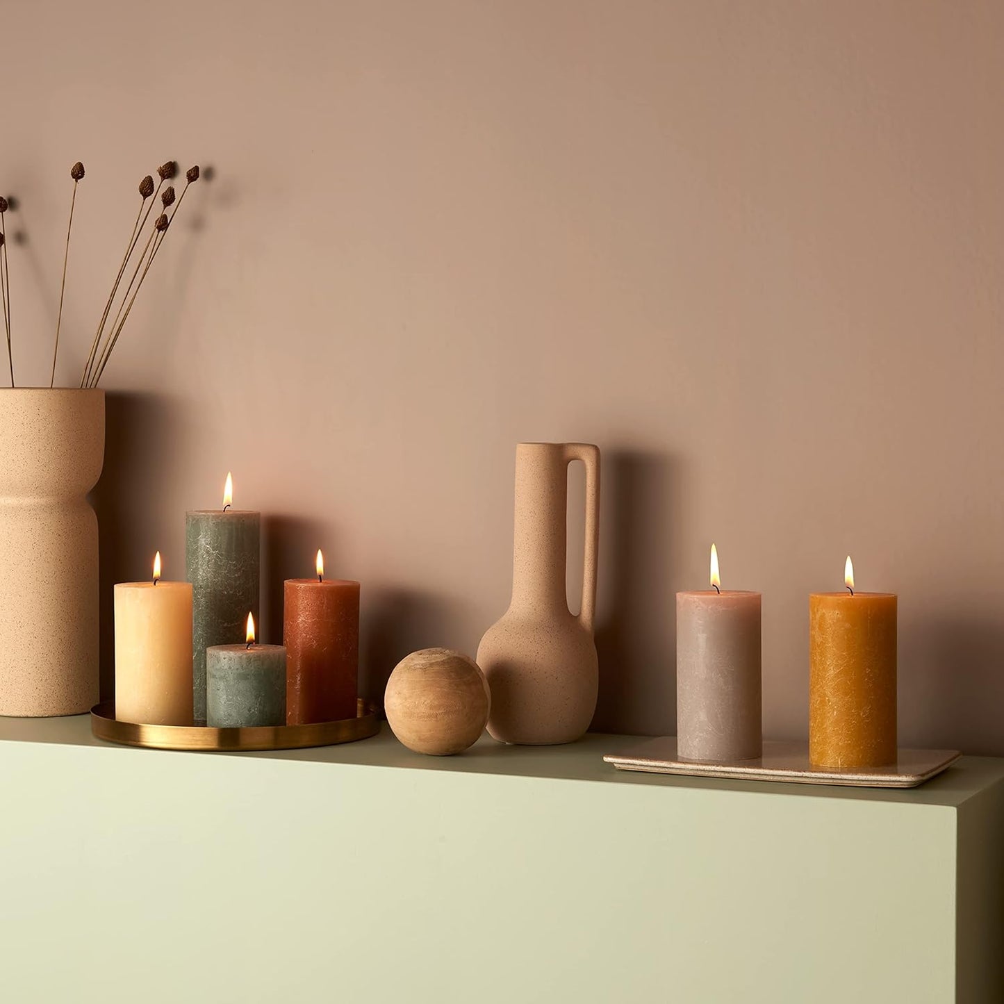 4er Set Bolsius Rustik Stumpenkerzen 130x68mm - Frische Olive