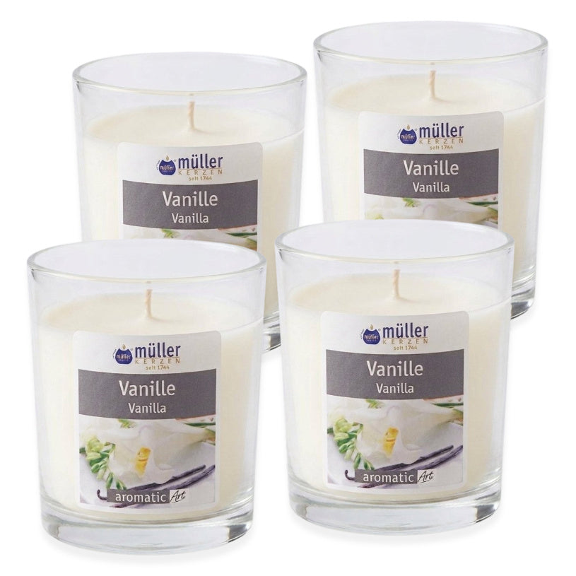 4er Set Müller Maxi Duftgläser 110x95mm Duftkerzen im Glas Kerzengläser - Vanille