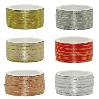 50 Meter Dekoband Satinband 6mm breit Schleifenband Silber-/Goldkante