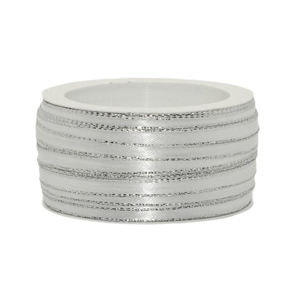 50 Meter Dekoband Satinband 6mm breit Schleifenband Silber-/Goldkante
