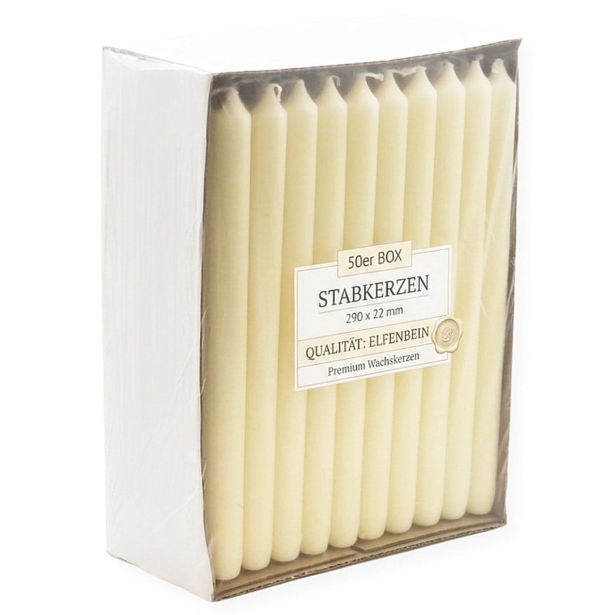 50er Box Stabkerzen XXL Tafelkerzen 290x22mm Kronenkerzen Dinnerkerze - Elfenbein