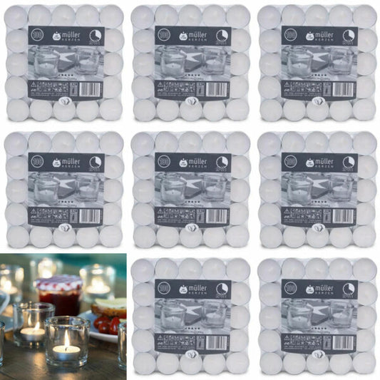 800 Müller Teelichter 4 Stunden Brenndauer 39x15mm Gastro Alu Flatpack (8x100er)