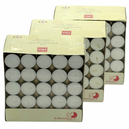 300 Eika Teelichter 8 Stunden Brenndauer Teelicht Alu Cup Weiß Flatpack 3x100er