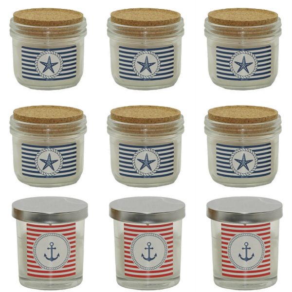 10 Maritim Kerzen im Glas mit Deckel: 6 Kork Kerzenglas + 4 Silber Kerzenglas