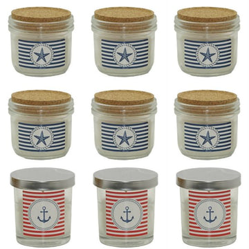 10 Maritim Kerzen im Glas mit Deckel: 6 Kork Kerzenglas + 4 Silber Kerzenglas