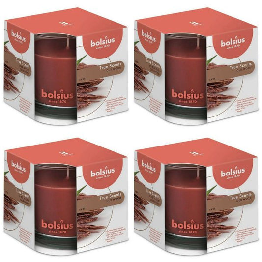 4 Bolsius True Scents Duftgläser 95x95mm Duftkerzen Kerzenglas Groß - Oud Wood