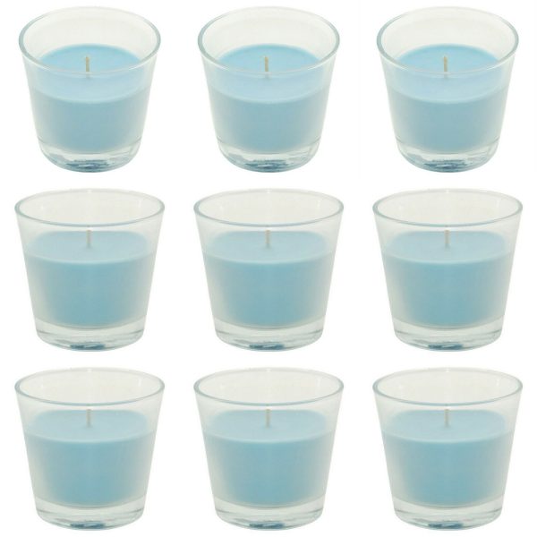 8 Duftkerzen im Glas 90x80mm Duftgläser Marine breeze - hellblau