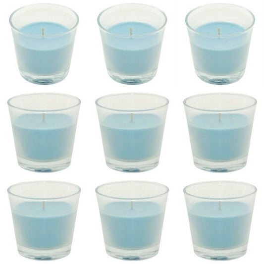 8 Duftkerzen im Glas 90x80mm Duftgläser Marine breeze - hellblau