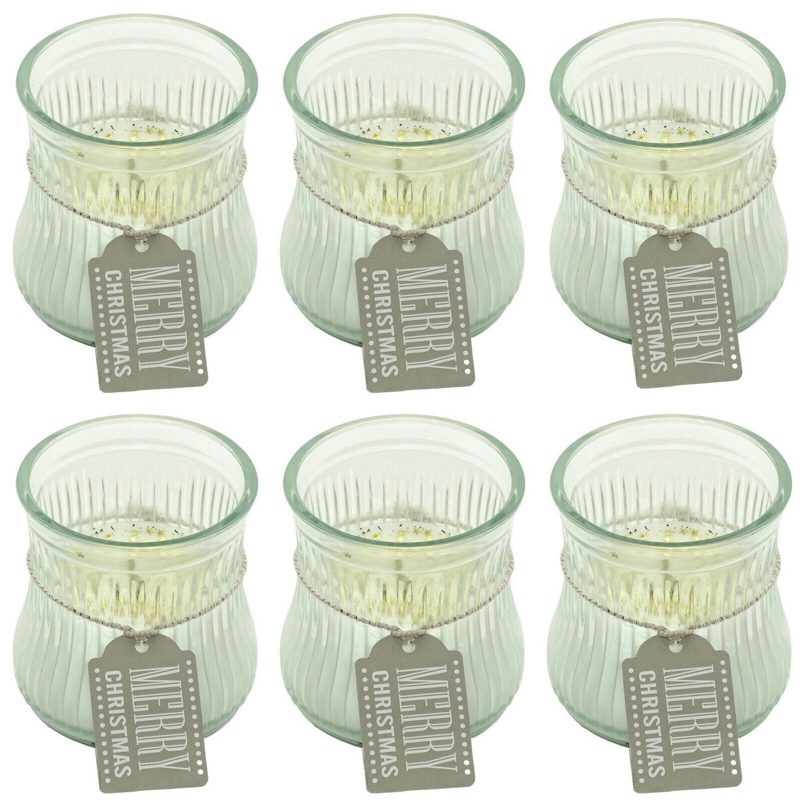 10 Stk Kerzen im Glas 80x80mm Kerzengläser ohne Duft Windlicht - Creme mit goldene Sterne