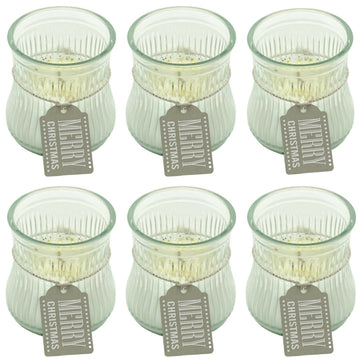 10 Kerzen im Glas 80x80mm Kerzengläser ohne Duft Windlicht - Creme mit goldene Sterne