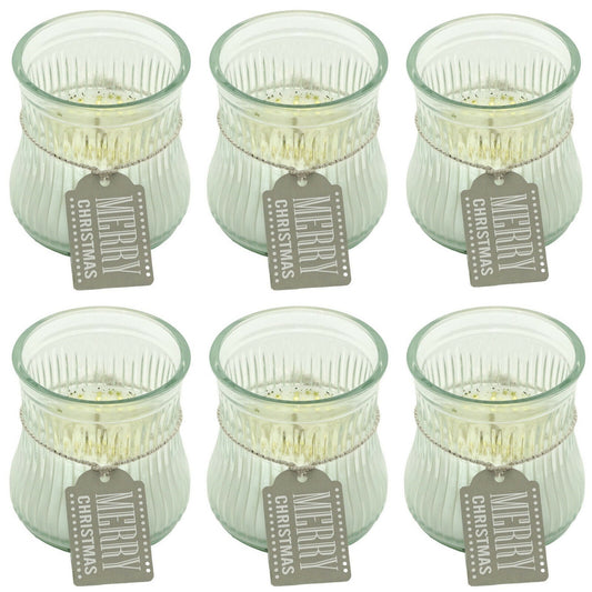 10 Kerzen im Glas 80x80mm Kerzengläser ohne Duft Windlicht - Creme mit goldene Sterne