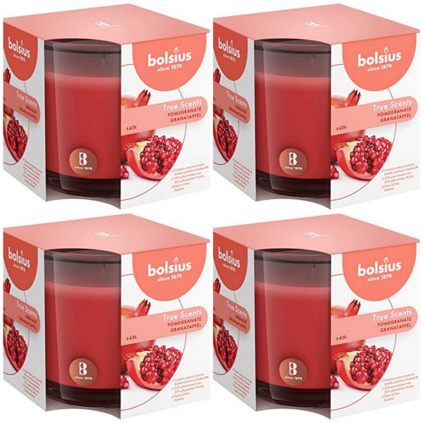 4 Stk Bolsius True Scents Duftgläser 95x95mm Duftkerzen Kerzenglas Groß - Pomegranate