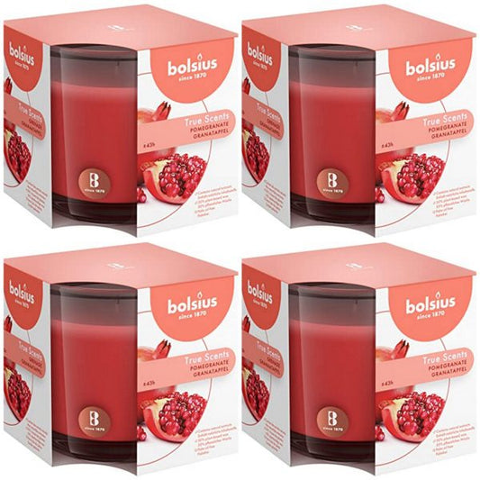 4 Bolsius True Scents Duftgläser 95x95mm Duftkerzen Kerzenglas Groß - Pomegranate