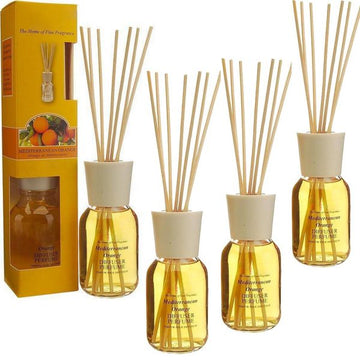 4er Set Diffuser Orange mit Holzstäbchen Raumduft Duftspender Aromaöl (4x120ml)
