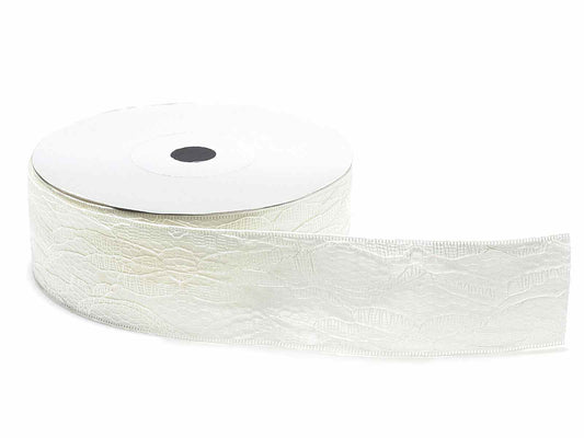 Satinband mit weiße Spitze 20m x 38mm Dekoband Schleifenband Vintage 0,40 €/m  - Creme(Elfenbein)