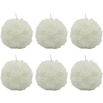 6 Dekokerzen Blume Kugelkerze 90mm Ballkerzen durchgefärbt - Weiß
