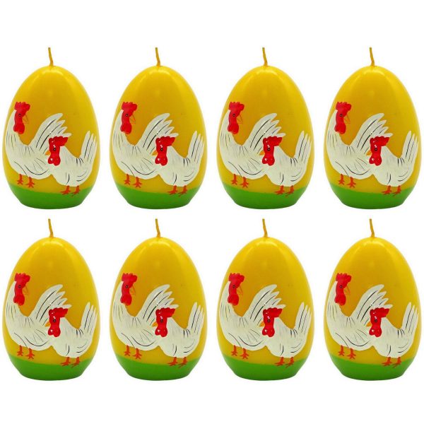 8 Eierkerzen 11,5cm Ei Kerze groß Ostern Dekokerze - gelb Hühner Motiv