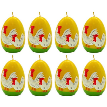 8 Eierkerzen 11,5cm Ei Kerze groß Ostern Dekokerze - gelb Hühner Motiv