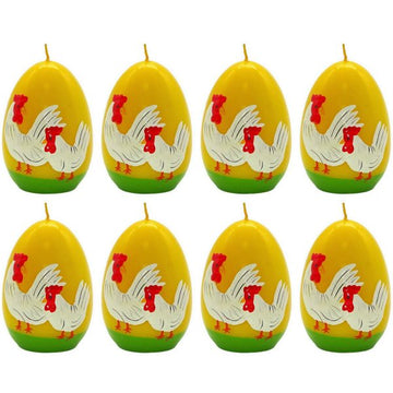 8 Eierkerzen 11,5cm Ei Kerze groß Ostern Dekokerze - gelb Hühner Motiv