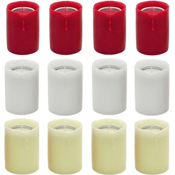 12 Stumpenkerzen 90x70mm Echtwachs Teelichthalter Dauerkerzen - rot/weiß/creme