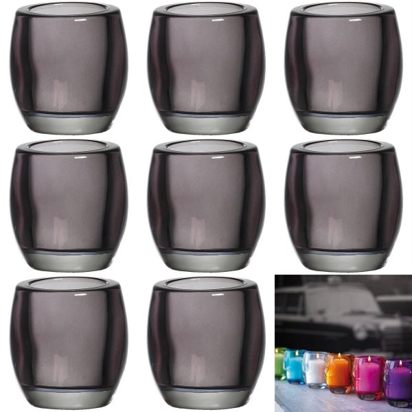 12 Bolsius Relight Kerzenhalter 77x72mm Teelichthalter Kerzenglas Oval - Anthrazit