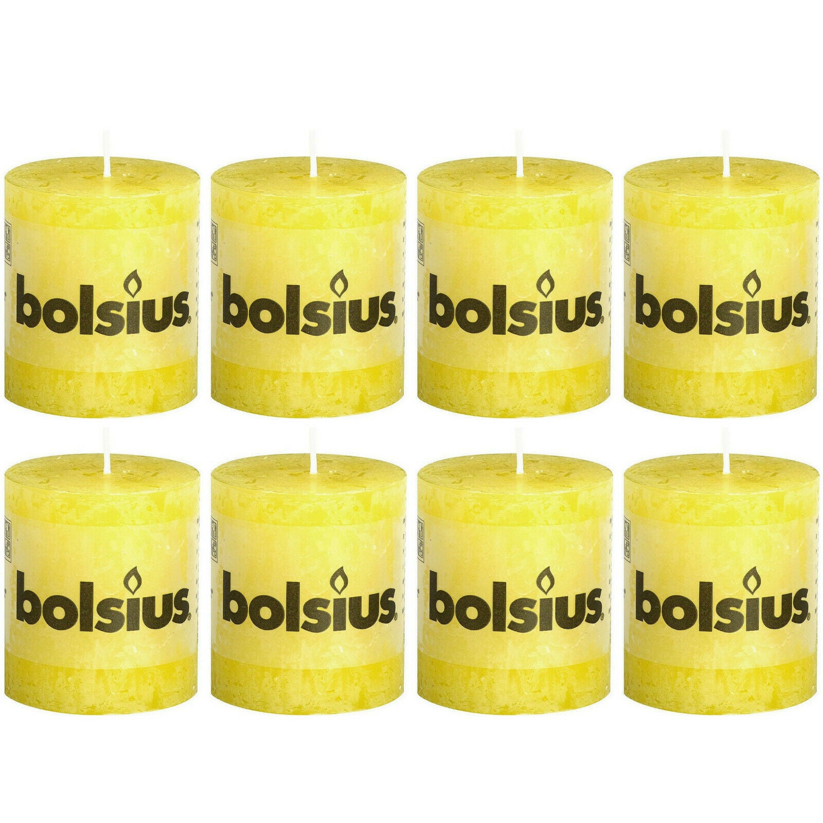 8 Stück Bolsius Rustik Stumpenkerzen 80x68 mm Rustic Kerzen Sonnengelb 
