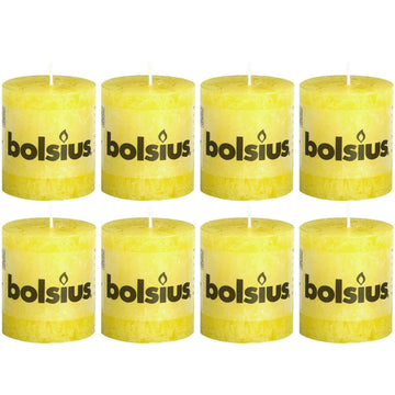 8 Stück Bolsius Rustik Stumpenkerzen 80x68 mm Rustic Kerzen Sonnengelb 